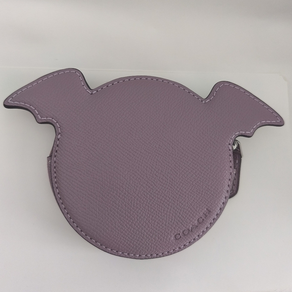 Coach Halloween Bat Coin Card Case Lilac Crossgrain Leather - Picture 11 of 16